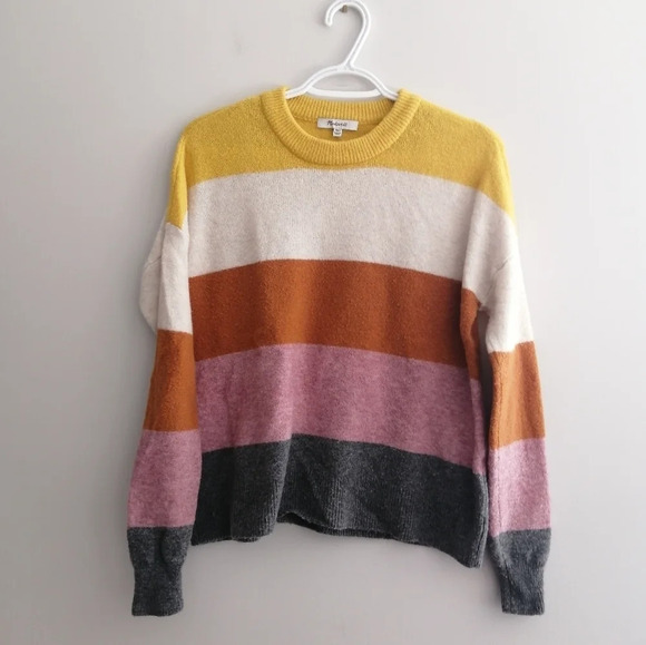 Madewell Crofton Wool and Alpaca Blend Stripe Textured Knit Sweater Oversize XXS - Picture 3 of 16